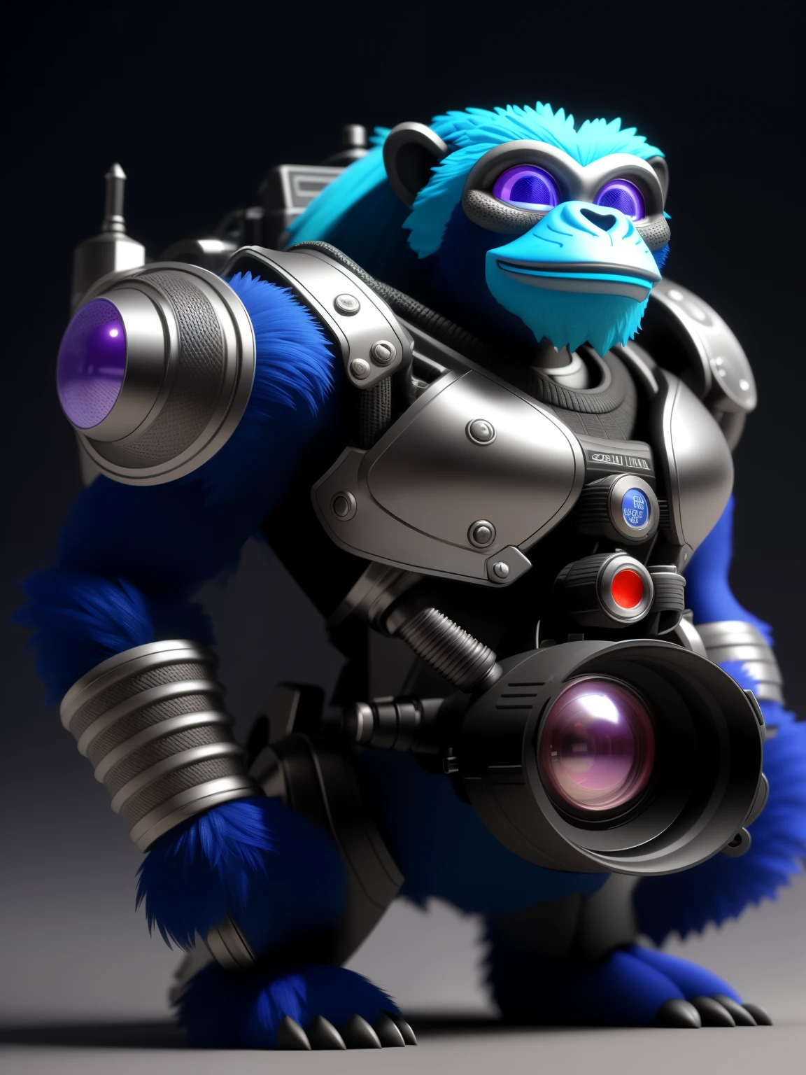 Close-up of a toy gorilla with a camera attached to its back, beautiful biomechanical djinn, super detailed render, marmoset render, zbrush central contest winner, super detailed fantasy characters, Ultra-detailed 3D rendering, 8k Octane Render, Ultra-detailed 3D rendering, hyper real render, ighly detailed. Octane Render, hyper realistic 3 d render