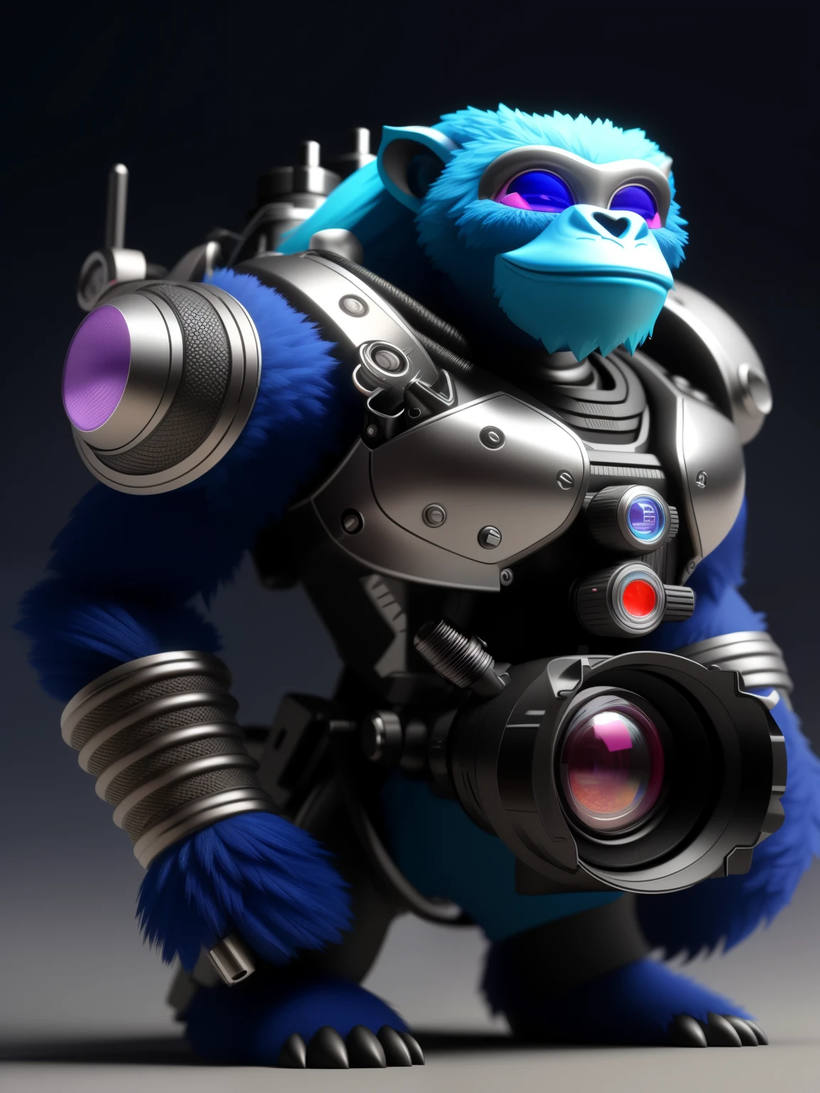 Close-up of a toy gorilla with a camera attached to its back, beautiful biomechanical djinn, super detailed render, marmoset render, zbrush central contest winner, super detailed fantasy characters, Ultra-detailed 3D rendering, 8k Octane Render, Ultra-detailed 3D rendering, hyper real render, ighly detailed. Octane Render, hyper realistic 3 d render