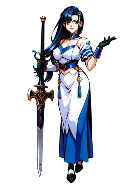 urushihara satoshi, 90s, retro artstyle, 90 style, girl, fantasy, holding sword,
