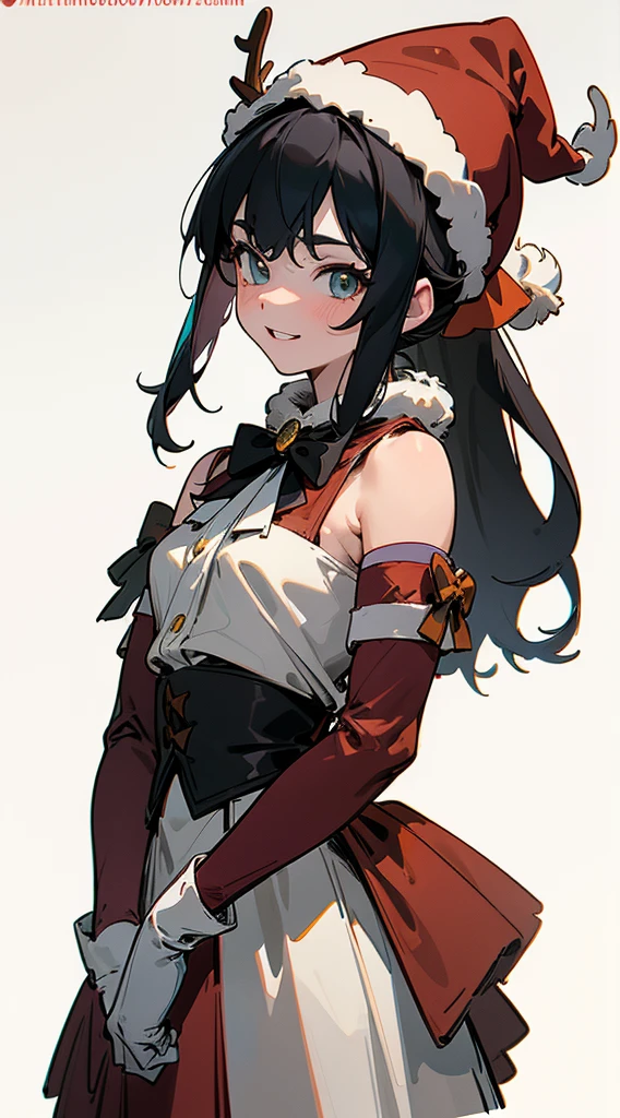 (white background:1.4), (masterpiece, best quality:1.2), (solo), (1girl), best quality, (photorealistic:1.4),ultra detailed, solo, (full body:1.5), standing, hutao\(genshin\), love in eyes, double ponytail, bow hairpins, blushing, shyness, drooling, rolling eyes, white bow tie, maid outfit, long sleeves, miniskirt, big breasts