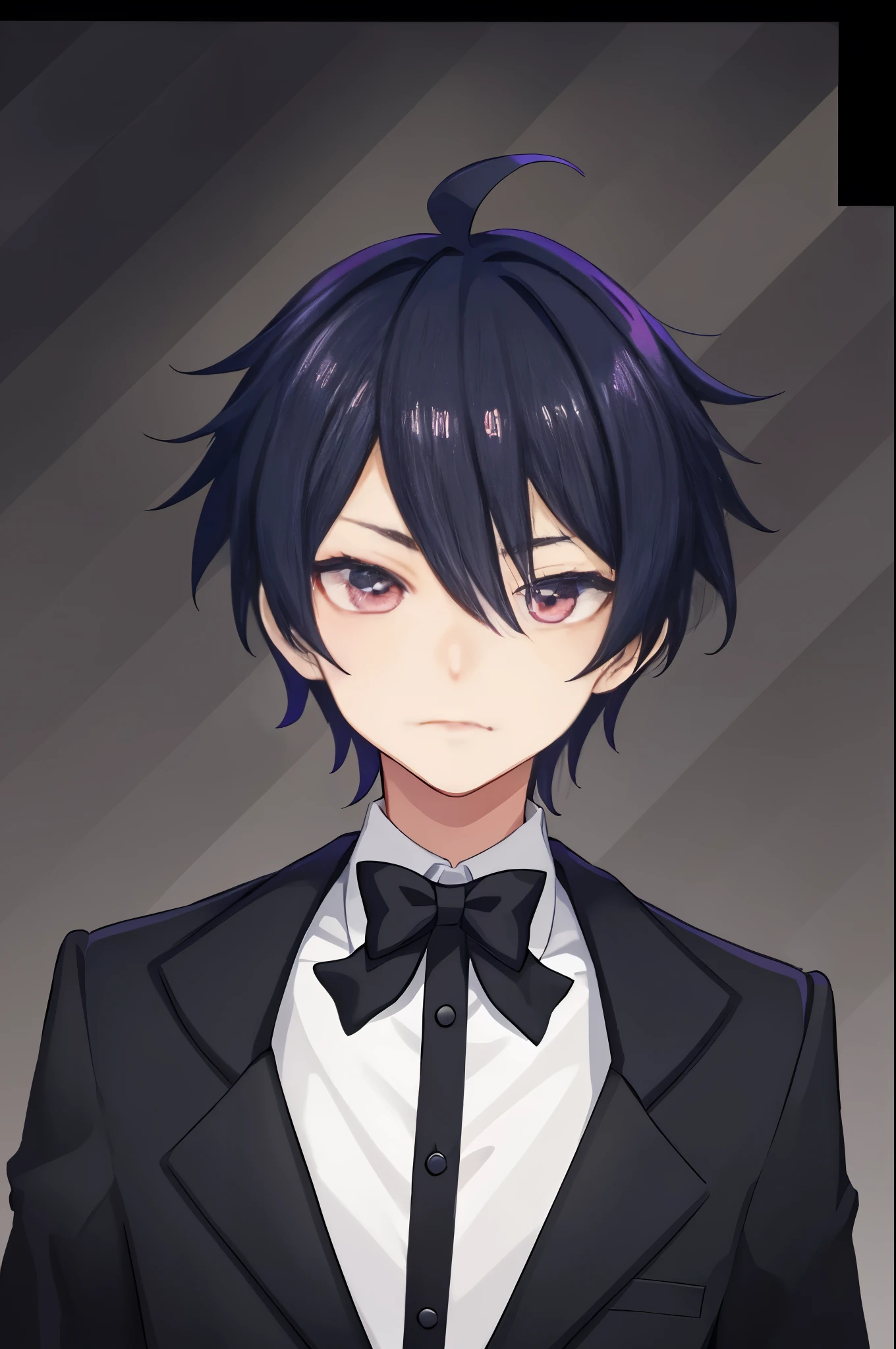 Anime boy wearing a bow tie and tuxedo, anime moe art style, portrait gapmoe yandere grimdark, inspired by Masanobu Okumura, dapper dream demon, fukaya yuichiro, nobutaka ike, anime handsome guy, yuya nagai, handsome male vampire, hana yata, young anime man, handsome japanese demon boy