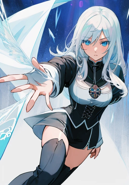 beautiful, (Meisterwerk:1.2), (best quality:1.2),Pov, von oben, Gesichtsfokus, 1girls, reife frau, Emma_Frost, Korsett, Umhang,Spaltung, Handschuhe, thigh highs, shortening, Tiefe, Hintergrund mit Farbverlauf,
