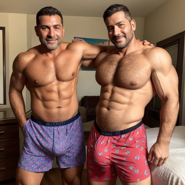 40 year old hot dad and his son, en boxers, con bulto grande en la entrepierna, se tiene que ver la cara.