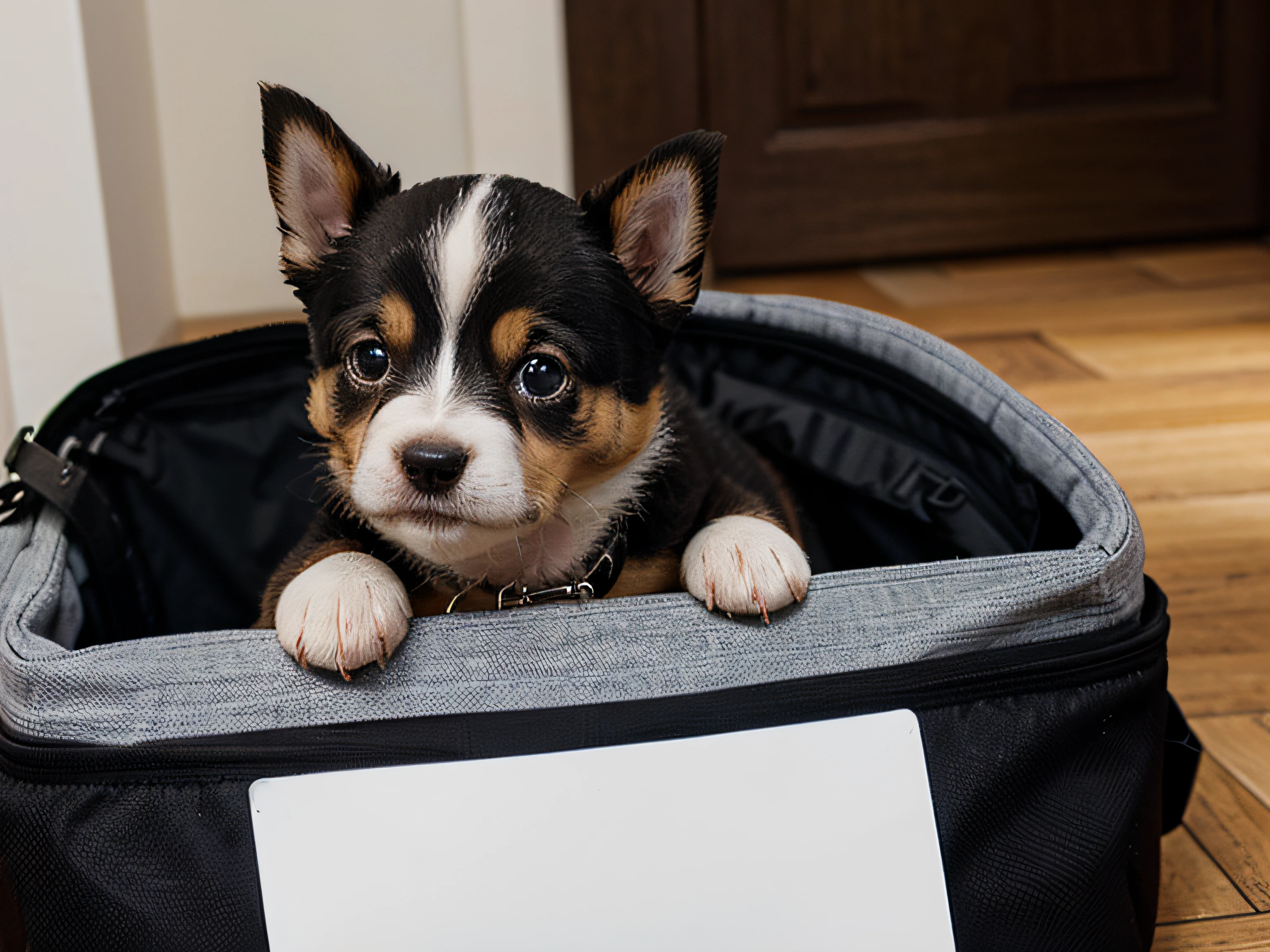 cute little dog posing as businessman