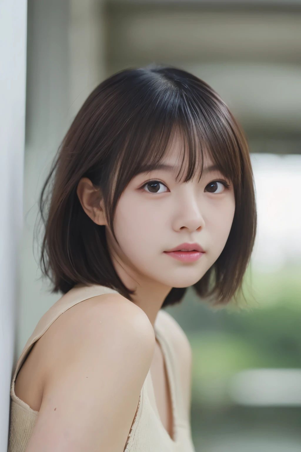 masutepiece,Japan Beauty,Best Quality, Portrait of 1girl,fully body photo,short hairstyle,hair style,frontal photos,30-years old,Background white wall、Hiki Photos