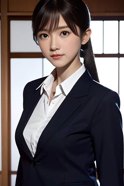 Japanese、Dance Club、11 year oldＸ１A beautiful 11-year-old Japanese woman with a long, slender face and jet-black eyes, jet-black hair in a long ponytail, and a neat, polite, and mature appearance, with small breasts and a slender figure.、low angles、Blazer Uniform、footbath、pantiy