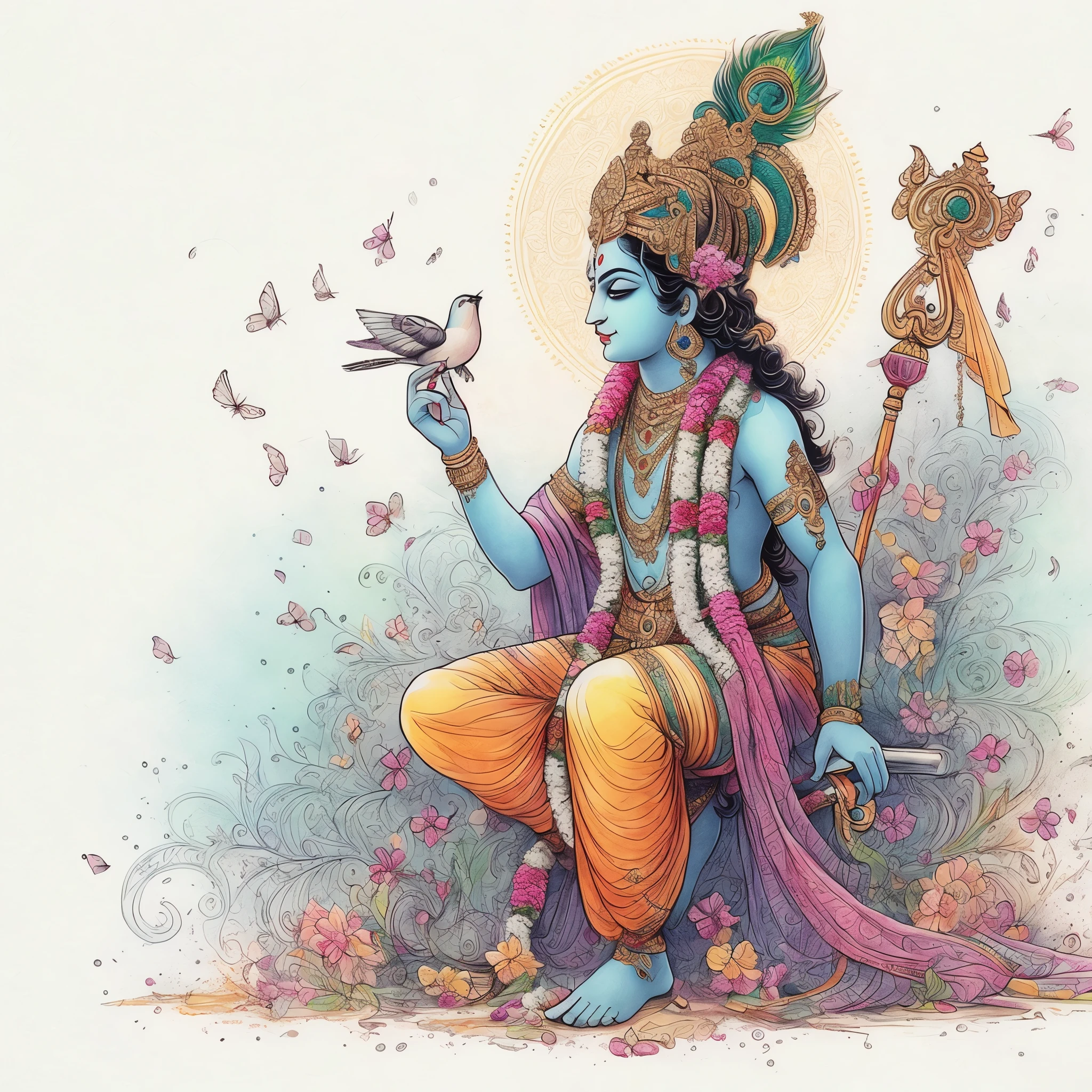 Lord krishna, colour sketch, 4k