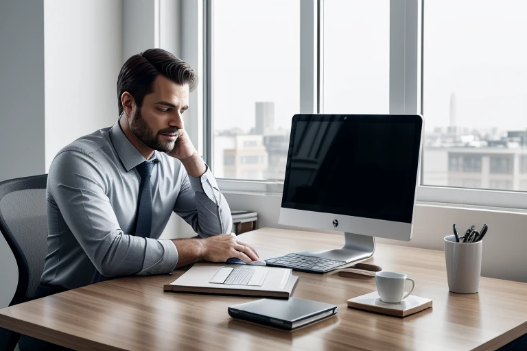 A businessman working from home to manage his finances,
digital rendering,
organized desk,
laptop and financial documents,
calm and focused expression,
natural sunlight,
exquisite attention to detail,
high resolution and realistic,
professional and clean,
comfortable and modern home office setup,
neutral and warm color tones,
meticulously designed interior,
contemporary and stylish furniture,
peaceful and tidy environment.