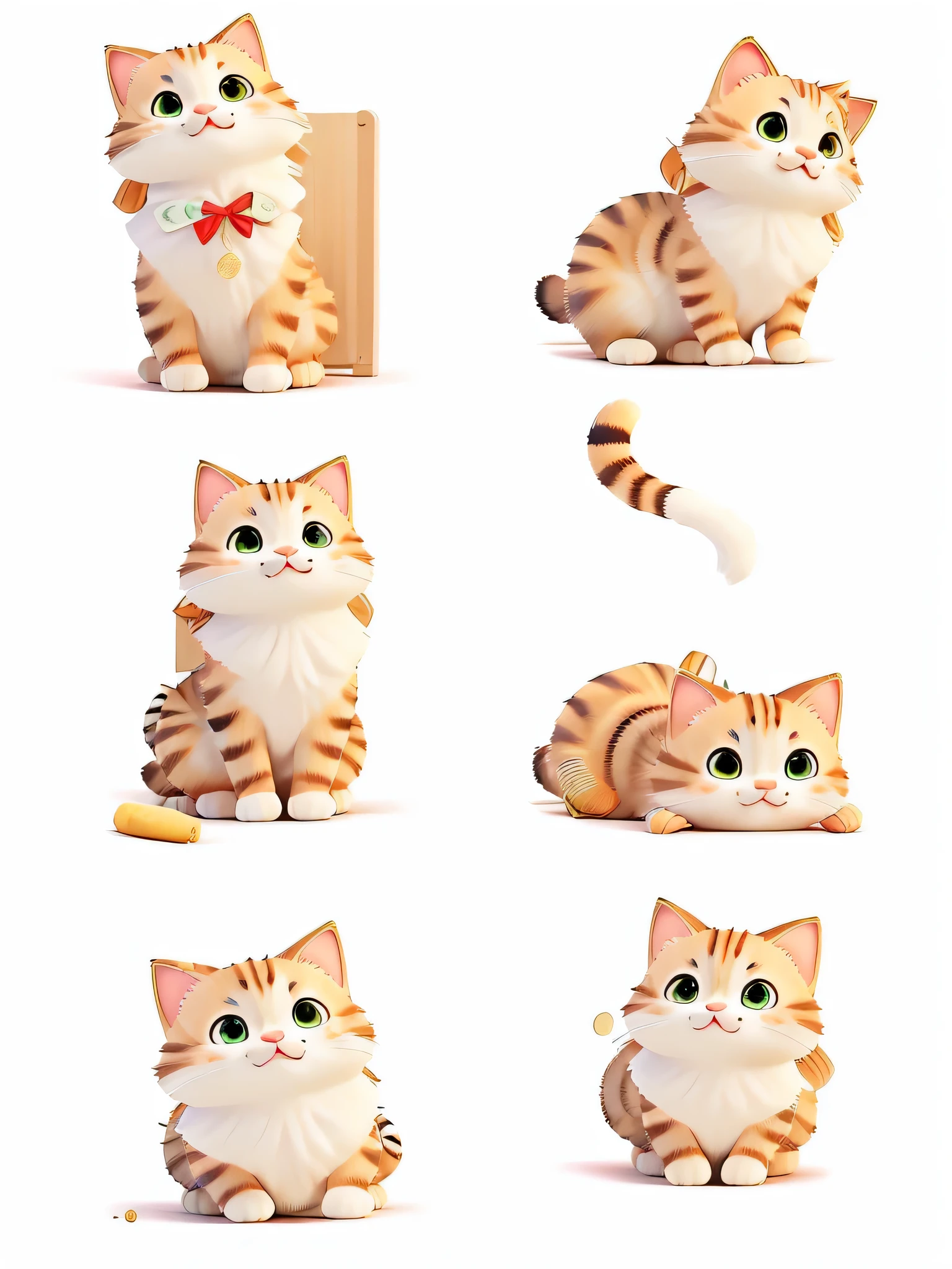 There are four pictures of catss with different expressions, catss design, cute catss, kawaii catss, anime catss, adolable catss, anime visual of a adolable catss, ginger catss, catss, a adolable catss, Illustration of a catss, catss whole body, Illustrations of adolable, adolable, author:Yuko Tatoshima, realistic anime catss, catss tail, orange catss