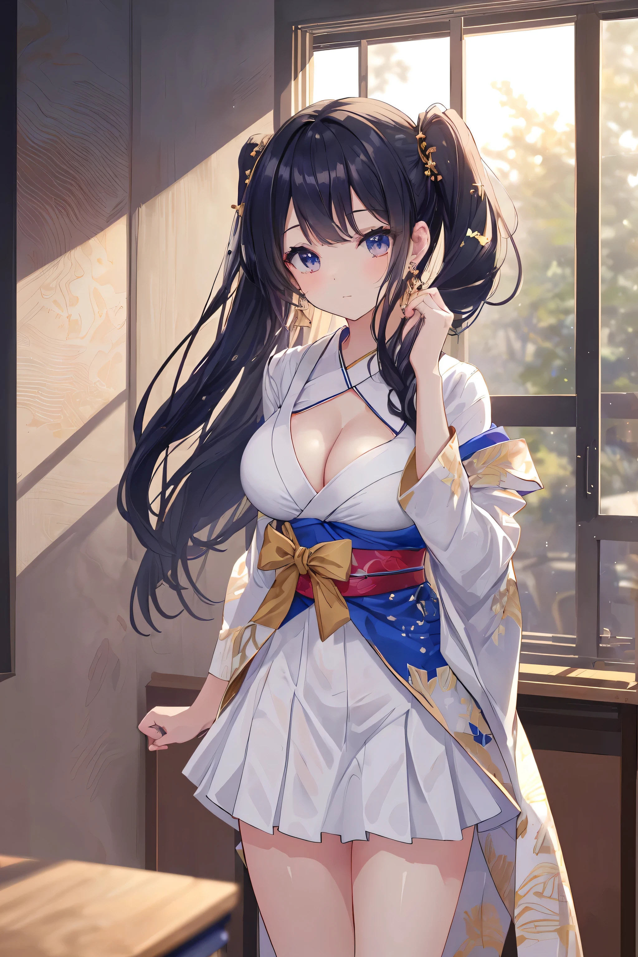{((Anime, sur l’art, profondeur de champ, Flou de mouvement, Lumière rougeoyante, UHD, rétine, Chef-dœudansre, ccurate, anatomiquement correct, peau texturée, Super détail, high détails, de la haute qualité, Primé, meilleur qualité, Haute résolution, 16k))} . | {((étudiante japonaise, coiffure de dame noble, Beaux yeux détaillés, grosse poitrine, clivage, joyeux))} . | {((boucles d&#39;oreilles en forme d&#39;étoile, vêtements décontractés, dans sa classe d&#39;école))} . | {((Grands angles, Haut du corps, (Parfait_doigts:1.0), (Parfait_jambes:1.0), mieux_mains, plus_détail))} Thème d’or