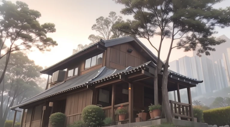 Realistis,  Chinese-style house, mont, rios, The tree, ln the forest