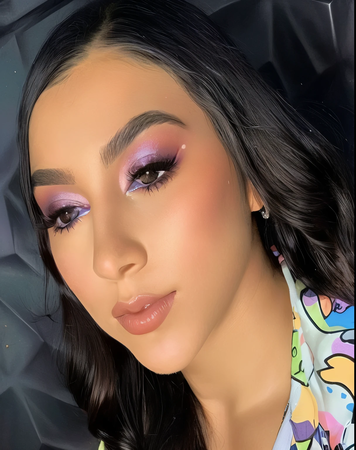 um close de uma mulher com maquiagem roxa nos olhos, com maquiagem profissional, Violeta Myers, maquiagem roxa, em maquiagem profissional, inspirado em Izzy Medrano, lavanda e olhos cor-de-rosa, rosto sexy com maquiagem completa, Charli Bowater, with olhos roxos brilhantes, brilhante, olhos lacrimejantes roxos, olhos roxos brilhantes, olhos roxos elegantes