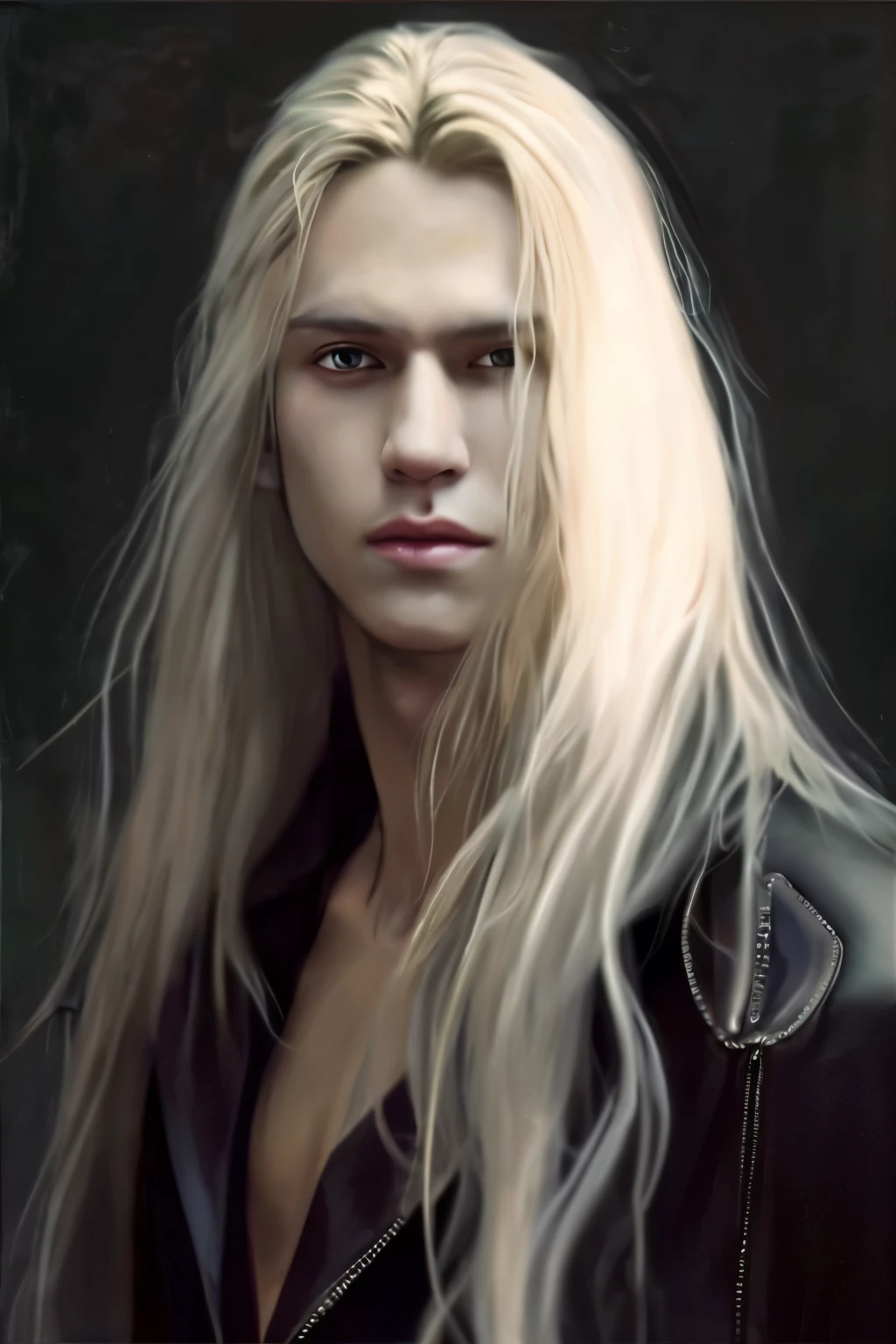 a painting of a woman with longos cabelos loiros e olhos azuis, com longos cabelos loiros, com longos cabelos brancos, retrato masculino da fantasia, com cabelos longos brancos, portrait of a slender elven man, vampiro macho, bonito drow, longos cabelos loiros e olhos azuis, elvish blonde male warrior, Rio Masculino, lindo drow macho, com cabelos longos e olhos penetrantes, taehyung bts