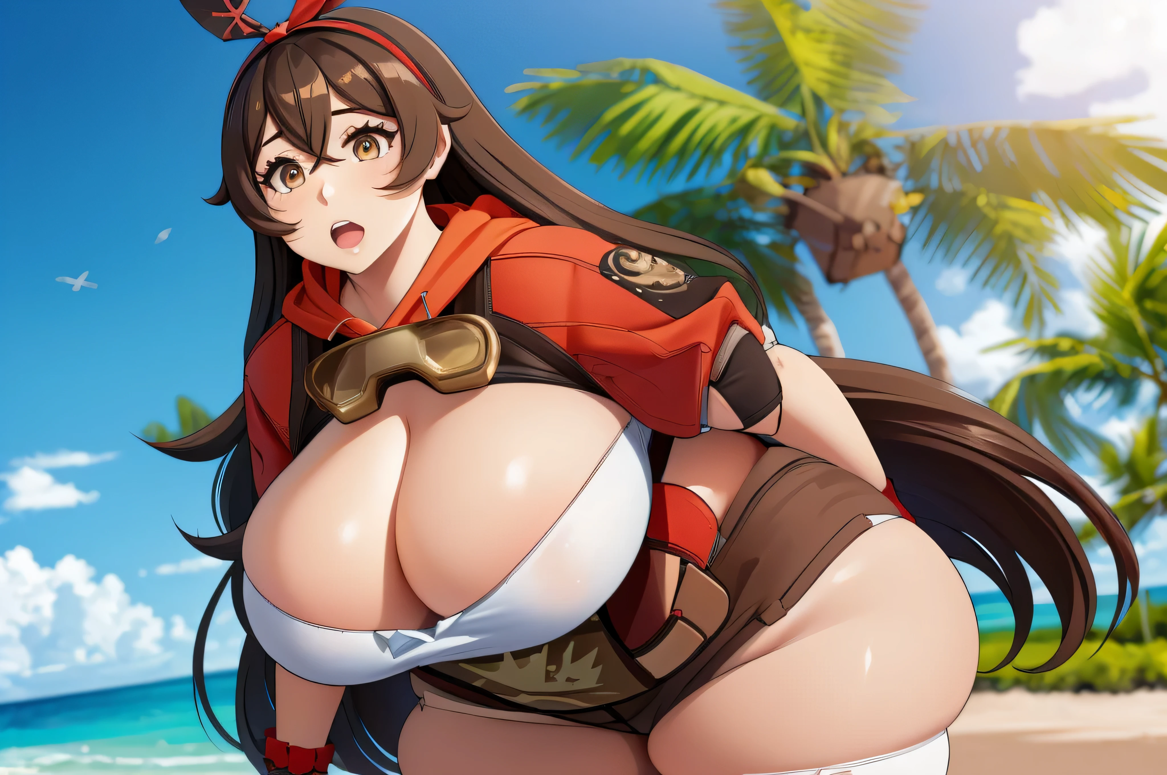 amber genshin impact, horny, muito gordo, (quadris largos:1.3), coxas enormes, grossas e macias, SSBBW, muito gordo flabby arms, realistic lighting, High detail, Qualidade HD, Rosto detalhado, sombreamento realista, rolos de gordura, massive size, gigantescos enormes seios transbordando de gordura, massive cleavage, Peso pesado, plussize, everything is fat, textura macia, olhos grandes bonitos, semi-realista, Dynamic angle, pattern clothes