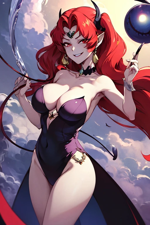 ((Masterpiece,Best Quality)), close-up of a smile , absurdress, queen_Beryl_Sailor_luna, 独奏, Evil smile, looking a viewer, Whip