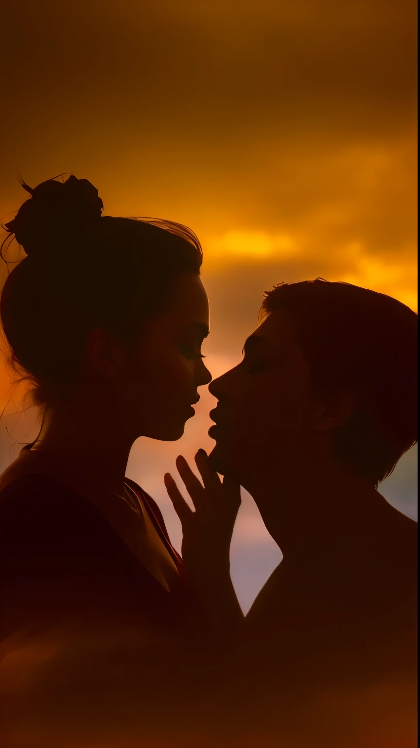 shadows of two people Besando in front of a yellow sky, silhfuerate, siluetas, por Alexis Grimou, couple Besando,  fuera, silueta, por Robert Peak, Amantes, por Emma Andijewska, siluetad, hombre y mujer enamorados, they are in love, Besando, por Jan Zrzavý