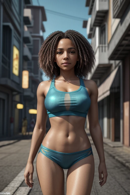 beautiful mulatto woman with wavy hair attractive eyes detailed long sexy legs between thighs wearing tiny shorts t-shirt in beautiful futuristic cyberpunk city +, mistborn, molhado, chovendo, obra-prima de melhor qualidade, fotorrealista, detalhado, 8k, HDR, profundidade de campo rasa, luz ampla, alta contraste, luz de fundo, flor, brilhos de luz, chromatic aberration, foco nítido, foto colorida RAW