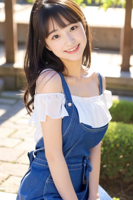 (((masterpiece))), (One beautiful Japan girl, classmates, Pure Innocence,Innocence,kawaii) ,超A high resolution, Realistic, ultra-detailliert, 8K,top-quality, Extremely detailed, Detailed background,A slender,(a ,kawaii系,adorable 14 year oautiful girl in a short-sleeved white blouse、(Perfect body:1.1),Super Detailed Face、Detailed lips、A detailed eye、Photorealistic:1.37,no-makeup,small gravure idol,masutepiece, Best Quality, As-、A smile、Show your beautiful teeth,Sleeveless shirt、Beautiful off shoulder clavicle,a miniskirt、(small tits)、doress、pinafore、hair adornments、(Maids)、Walk outdoors with the thief,Peach-colored cheeks,My skirt is up due to the cold,