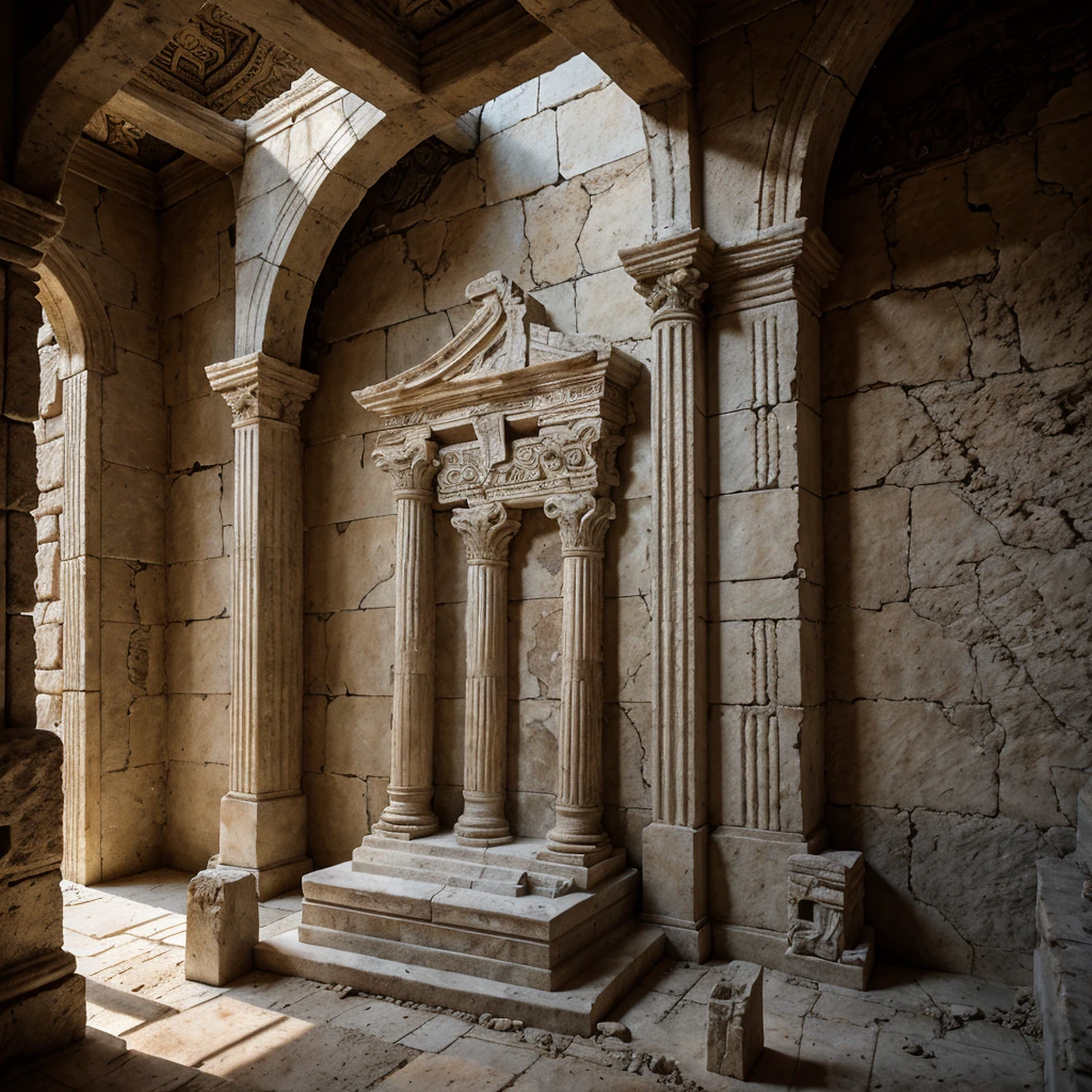 mysterious ancient relics,golden prophet tomb in a desert with a dog of silver,illustration,extraordinary architecture,detailed engravings,ancient symbols,hidden treasures,ancient artifacts,crumbling walls and pillars,sunlight filtering through dust,authentic textures,ornate and intricate design,subtle color palette,best quality
