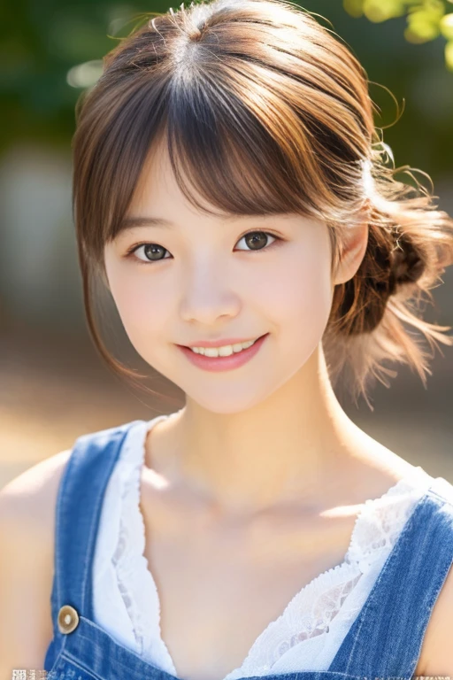 (((​masterpiece))), (One beautiful Japan girl，Pure Innocence，Innocence，kawaii) ，超A high resolution, Realistic, ultra-detailliert, 8K,top-quality, Extremely detailed, Detailed background,A slender,(a baby face，kawaii系,adorable 14 year old girl),(Perfect body:1.1)，Super Detailed Face、Detailed lips、A detailed eye、Photorealistic:1.37，no-makeup，small gravure idol，masutepiece, Best Quality, As-、A smile、Please show me your beautiful teeth，Sleeveless shirt、beautiful off shoulder clavicle，a miniskirt、（small tits）、doress、pinafore、hair adornments、（Maids）、The freshness of the morning，Peach-colored cheeks，My skirt went up because of the wind.，
