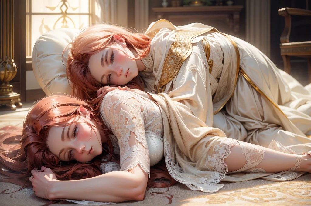 {-erro_de_anatomia:1.0}(best quality,4k,8k,highres,masterpiece:1.2), ultra-detailed, (realistic,photorealistic,photo-realistic:1.37), mature milf, illyasviel von einzbern, redhead hair, full body, vibrant colors, glowing skin, mesmerizing eyes, elegant pose, enchanting background, delicate lace dress, surreal lighting, ethereal atmosphere, mystical aura, intricate details, artistic medium, digital illustration, fantasy, anime, laying on the floor