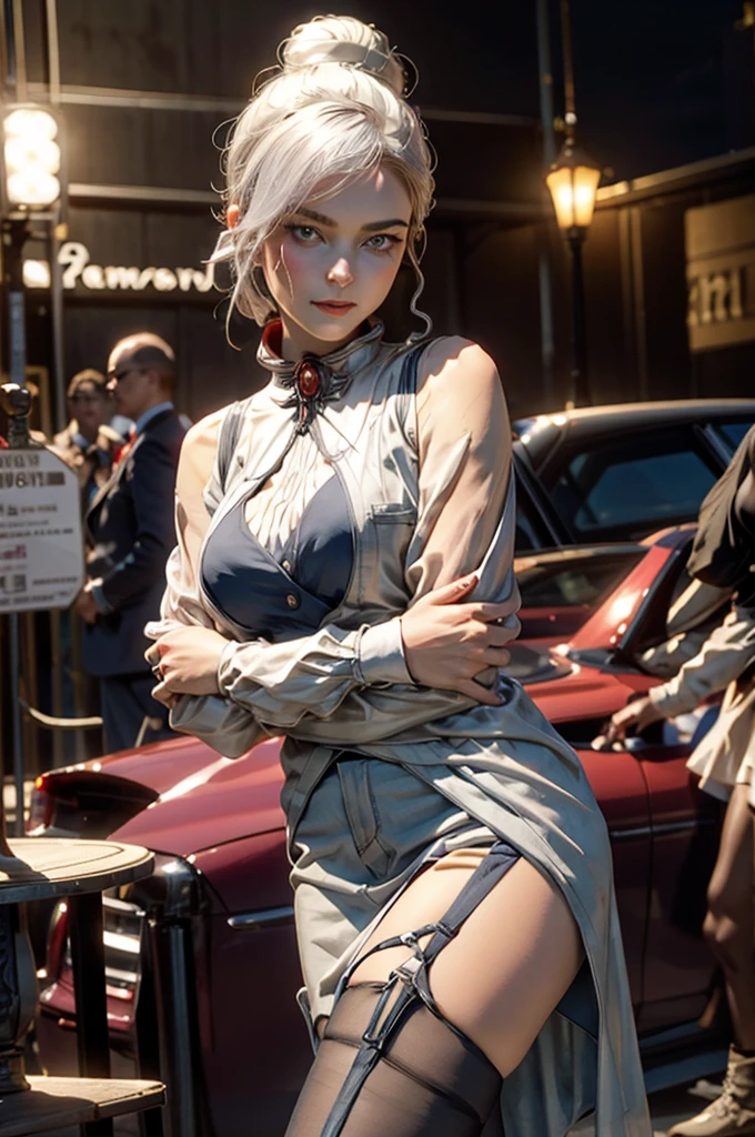 stunning girlfriend, (standing:1.1), dynamic pose, heart shaped face, elegant face, beautiful face, highly detailed face, highly detailed skin, skin pores, subsurface scattering, realistic pupils, loving smile, looking at viewer, full face blush, full lips, detailed background, depth of field, atmospheric perspective, volumetric lighting, sharp focus, absurdres, realistic proportions, good anatomy, (realistic, hyperrealistic:1.4), 16k hdr, cowboy shot, solo, 1girl, rwbywinter, expressionless, closed mouth, looking at viewer, crossed arms, hair over one eye, single hair bun, t-shirt, mini skirt, pantyhose, standing in theatre