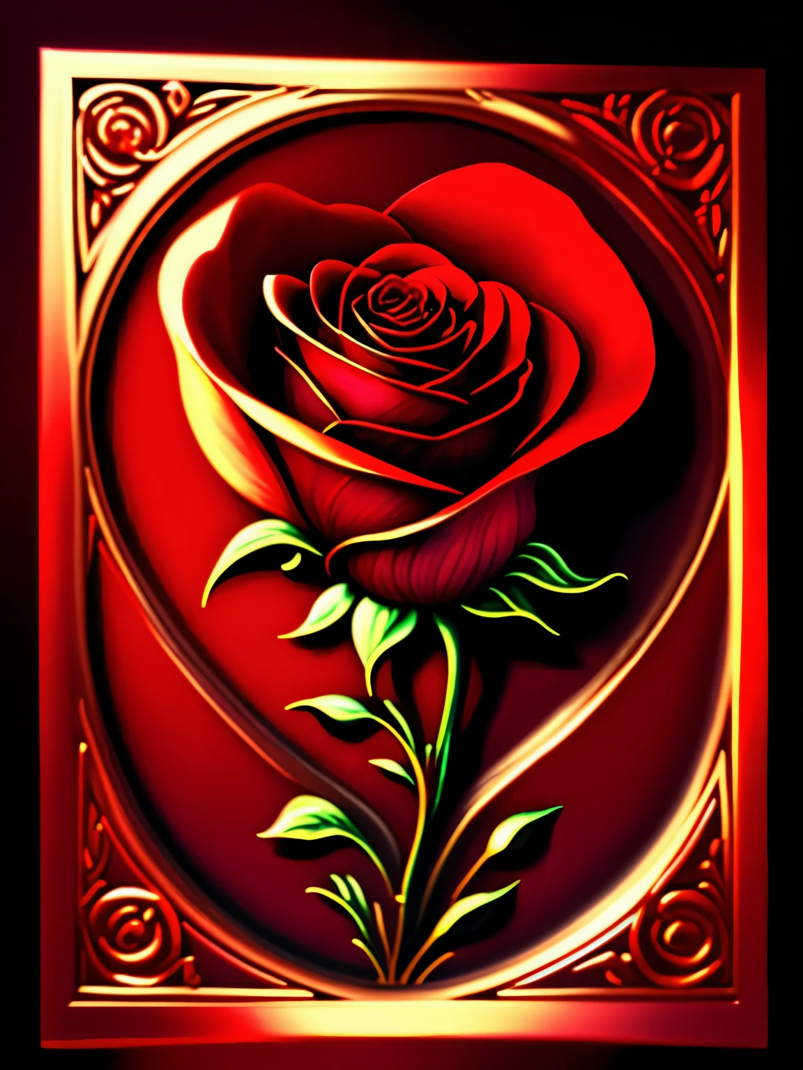 a painting of a red rose on a black background, amazing fantasy art, rich deep colours masterpiece, awe sublime, gold noble, kisses are wordless spells, dorne, wow it is beautiful, 3d intricate shapes, author unknown, by Penny Patricia Poppycock, very beautiful photo, beautiful avatar pictures, deep colour\'s, ad image, maroon red