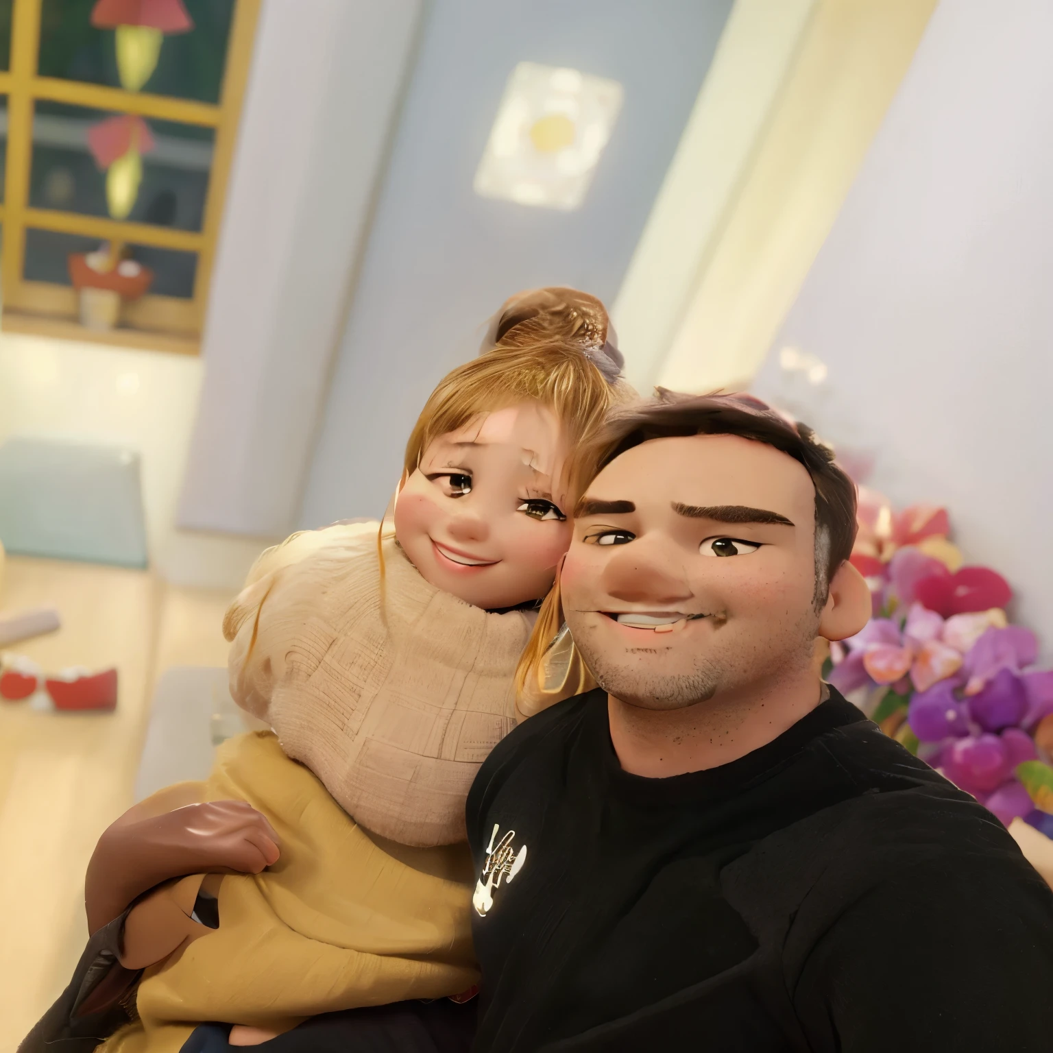 Casal sorrindo no estilo Disney Pixar. Imagem de alta qualidade.