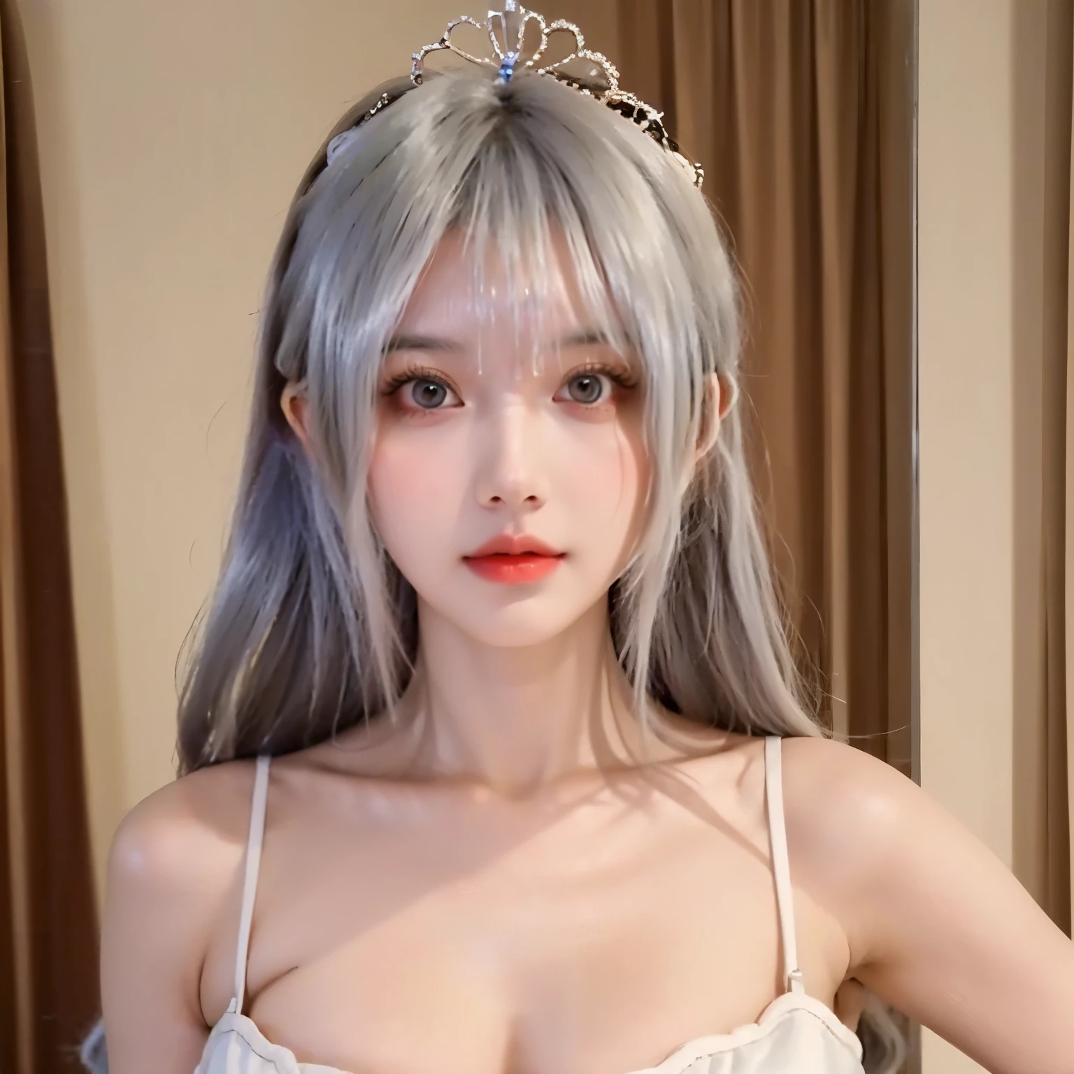 Face Lighting,Bright backlight,Medium Tits,The ultra-Highres,Best Quality,a photo of,4k,(realisitic:1.2),1Girl,Long hair,White hair,greek roman mythology, Aphrodite, a goddess