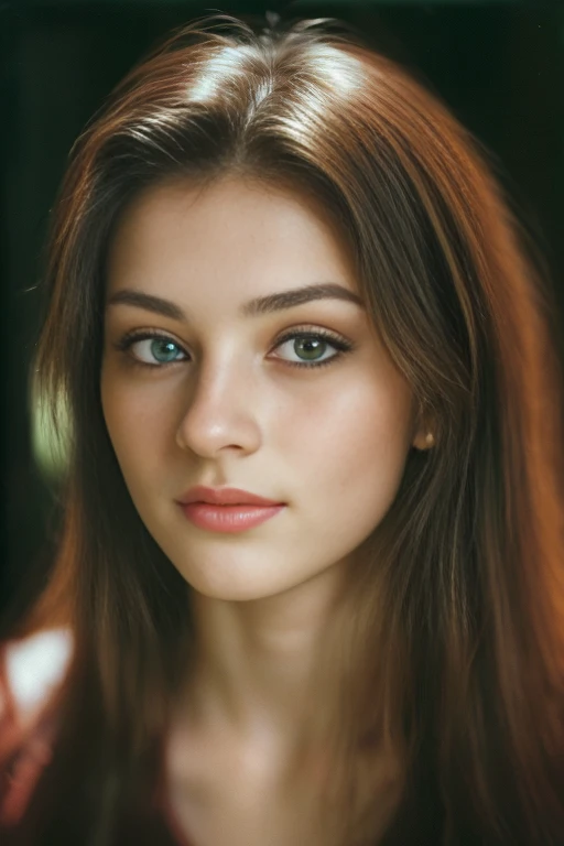 (photograph of a 21 year old woman), (highly detailed face:1.4) (smile:0.7) (background inside dark, moody, private study:1.OV, nikon d850, film stock photograph ,4 kodak portra 400 ,camera f1.6 lens ,rich colors ,hyper realistic ,lifelike texture, dramatic lighting , cinestill 800,green eyes