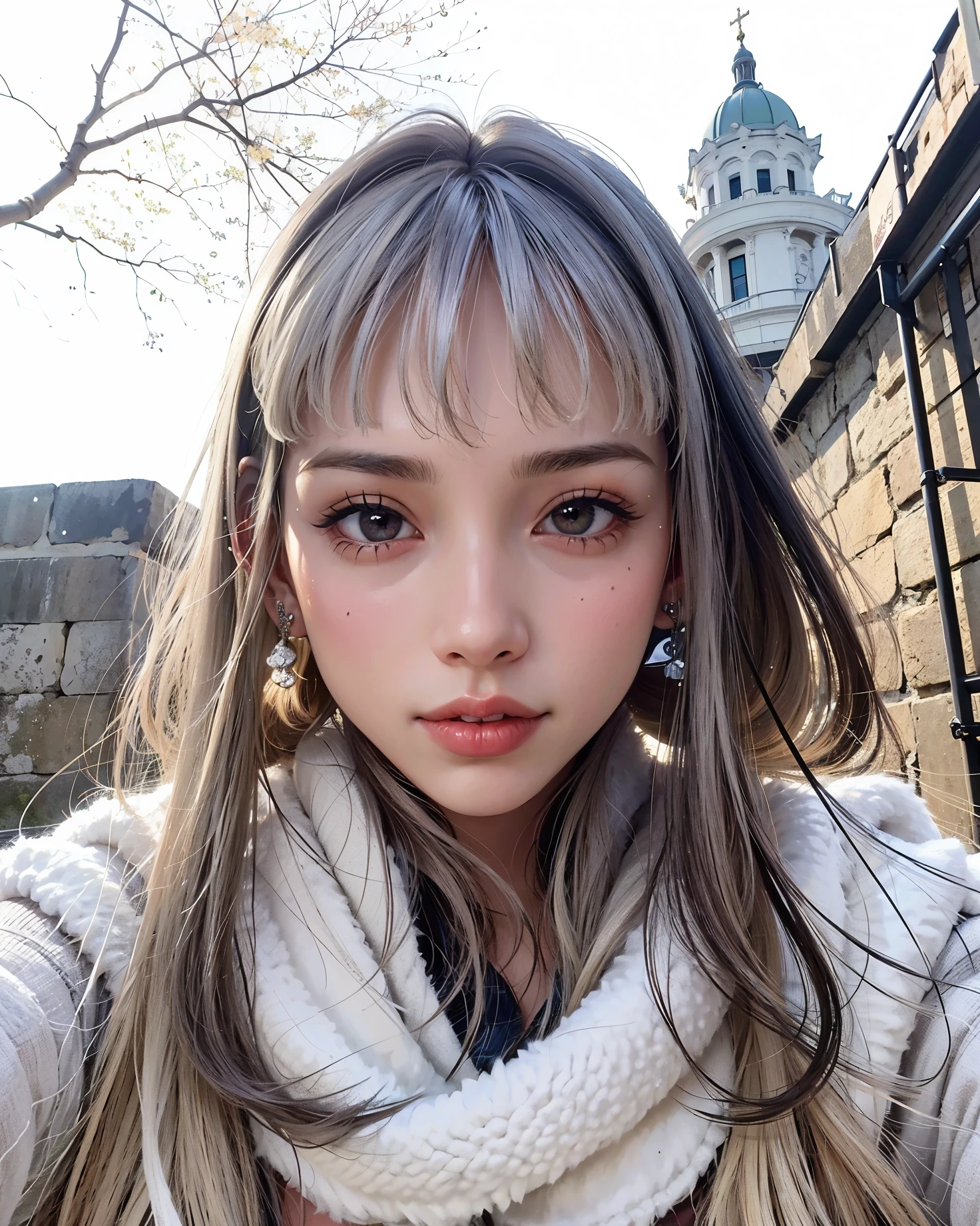 best quality, long hair bangs curly two side braids loose towards the front, (cor do cabelo castanho), ultra high-resolution, (fotorrealista:1.4), 1Lovely girl, menina pequena, (jovem), mamilos inchados cor-de-rosa, NSFW, nu,(Kpop idol), (Aegyo Will:1), (Seios enormes), (denim shorts), sorridente, fofo, corpo inteiro, hands together in front, Rua de fundo, Natureza, bairro tranquilo,(topless completo:1.2), sunlight,Lolita