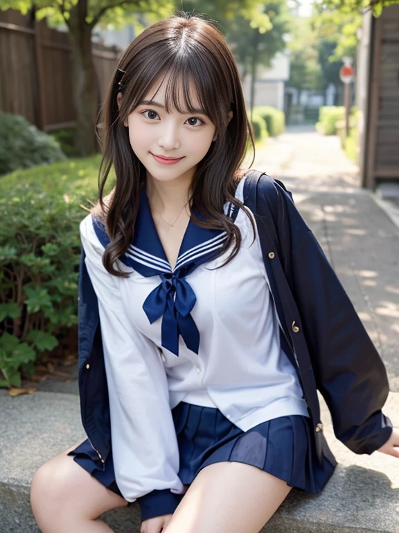 1girl in , 12 old, Happy smile, Blue eyes, masutepiece, Best Quality, Detailed, Lori, Girly running,
a junior high school student, Sailor School Uniform, Lori, tits out, On the way to school, (slender:1),
japanse, small brest, Vulgarity, The wind is blowing, Sky blue seaside