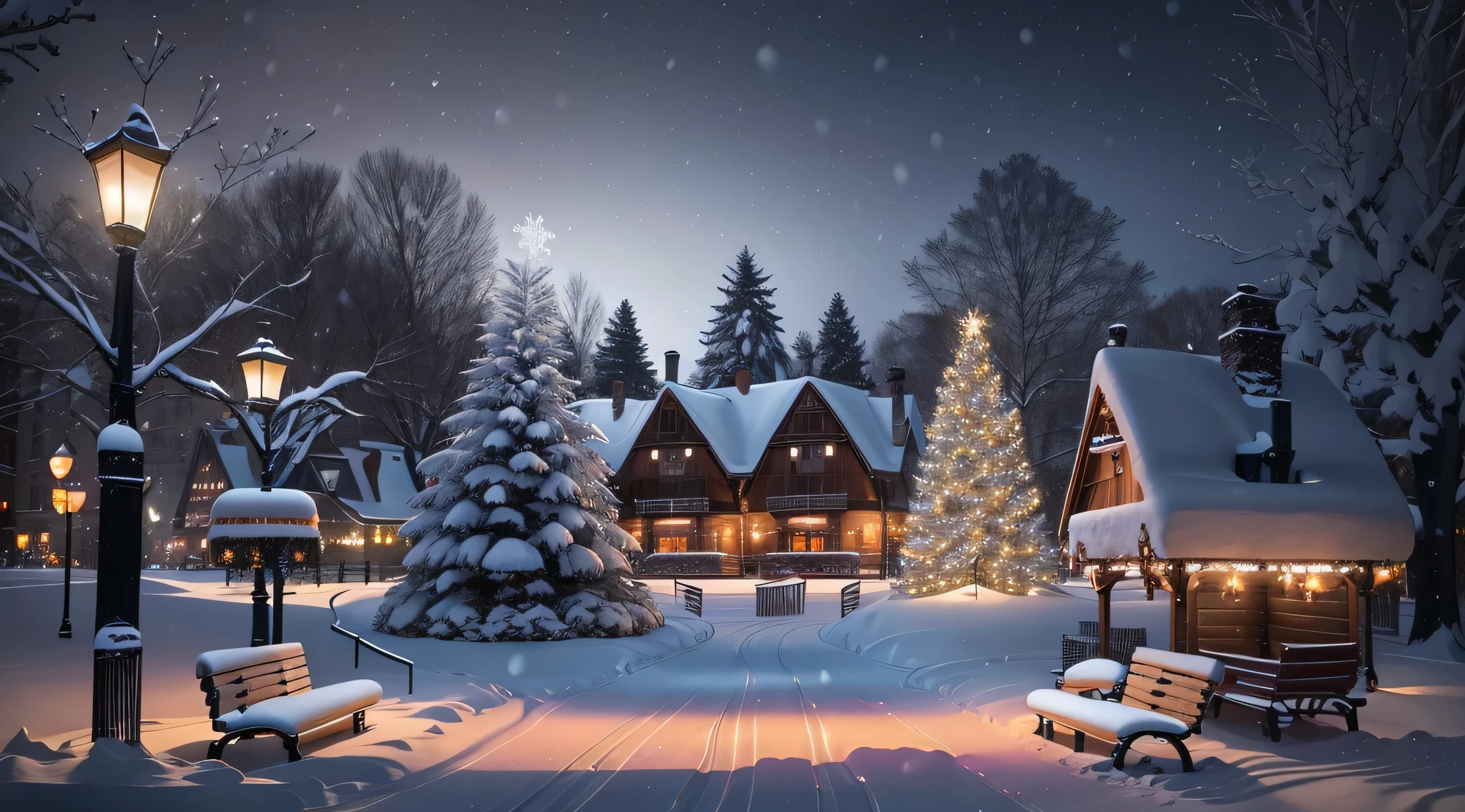snowy night scene with benches and lights in a park, snowy night, snowy winter christmas night, beautiful winter area, winter park background, snowfall at night, snowy winter scene, winter concept art, winter night, winter setting, snowy environment, winter scene fantasy, snow scene, beautiful detailed scene, snowy winter, beautiful wallpaper, winter in the snow, glowing snow