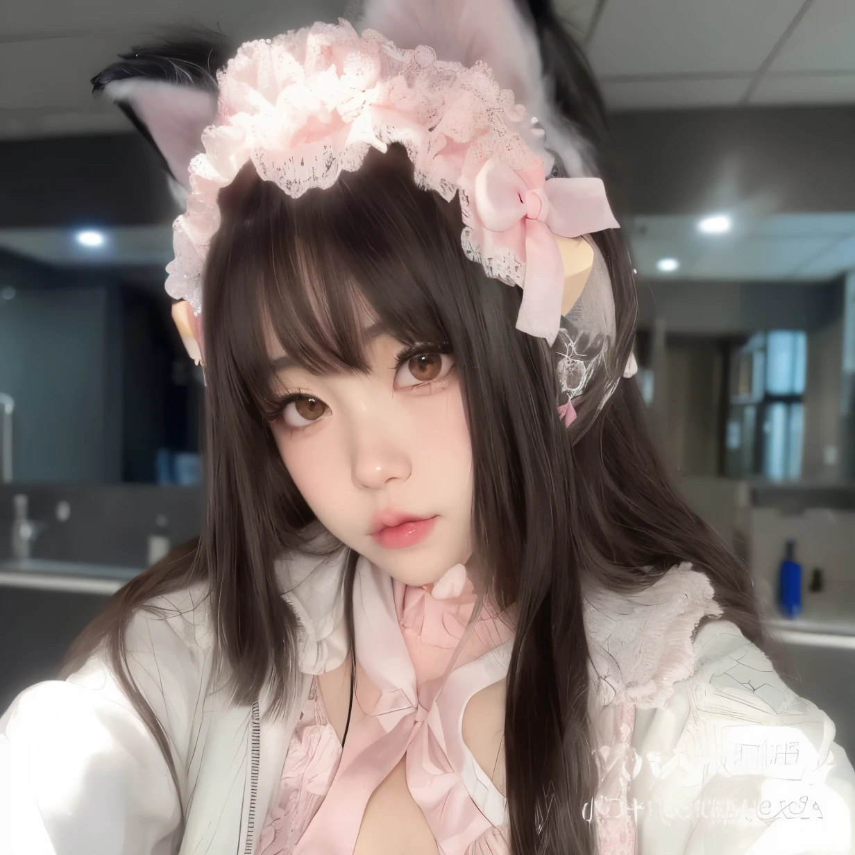 hay una mujer con un lazo rosa y una chaqueta blanca, muy hermosa linda catgirl, Hermosa Delphine, Retrato realista kawaii, Sakimichan, Dulce conejita ultrarrealista, ulzzang, Atractiva chica gato, Muy hermosa chica gato anime, Chica anime , Fairycore, Linda chica kawaii, Chica anime with cat ears, Hermosa joven catgirl