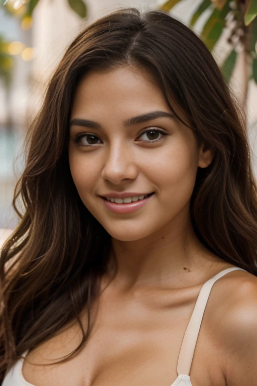 Valeria, a 20 year old girl, and dark brown wavy hair, Her cinnamon skin glows with radiant energy and her brown eyes With a graceful stature and a contagious smile. Ella esta mostrando su trasero hermoso y perfecto