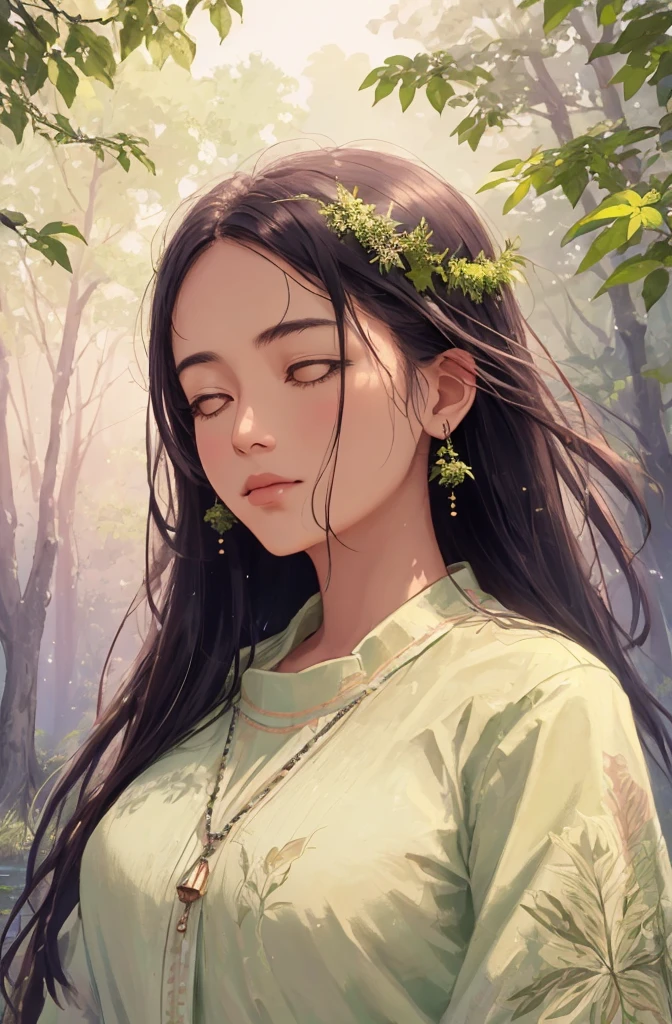 (best quality,4k,8k,highres,masterpiece:1.2),ultra-detailed,green woodland background,serene atmosphere,tall majestic trees,soft sunlight filtering through the foliage,lush green moss covering the forest floor,peaceful streaming river,gentle sounds of birds singing,calm and tranquil environment,natural beauty,harmonious colors,realistic scenery,warm and inviting,beautifully illuminated,immersive experience,serene and soothing,rich textures,outdoor exploration,nature's tranquility,majestic landscape,scenic beauty,hidden wonders,hidden wildlife,wildflower meadow,harmonious light and shadow,peaceful reflections on the water,serenity and calmness,ethereal atmosphere,soulful connection with nature,vibrant green hues,refreshing atmosphere,refreshing ambiance,fresh air and tranquility,serene escape,exploring the wilderness,majestic vistas,tranquil wilderness,whispering leaves,gentle breeze,harmony in nature
