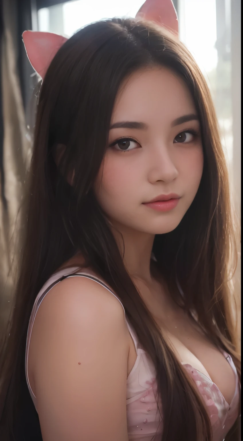 masutepiece, Best Quality, Illustration, Ultra-detailed, finely detail, hight resolution, 8K Wallpaper, Perfect dynamic composition, Beautiful detailed eyes, Women's Fashion Summer,Medium Hair,Small breasts natural color lip, Bold sexy poses,Smile,Harajuku、20 years girl、Cute、Sexy shot looking at camera