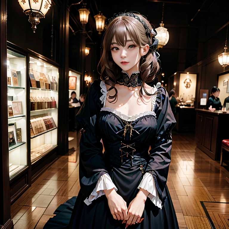 Beautiful woman in an intricate romantic victorian gothic costume,light skinned、japanes