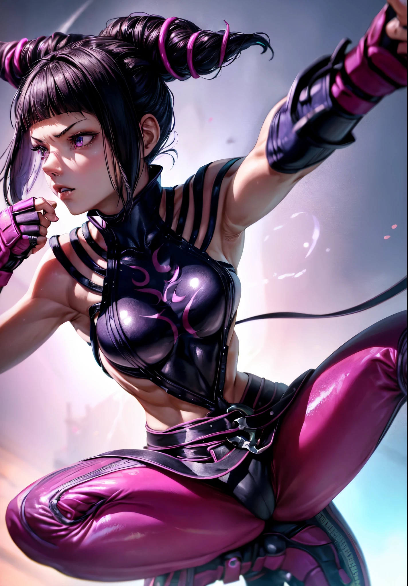 juri han pose, juri han from street fighter 6, full body on image, showing feet, feet focus