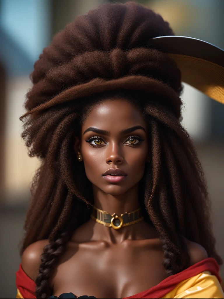 ((Mulher afro-americana muito bonita)), Very detailed, Rosto altamente detalhado, olhos altamente detalhados, pele altamente detalhada, dedos altamente detalhados, Nariz altamente detalhado, boca altamente detalhada, anatomia perfeita, Antecedentes detalhados, corpo inteiro: 1.5, corpo realista, pele bronzeada, Pele radiante, corpo esguio, pernas definidas e tonificadas, ((cabelo preto levemente ondulado e volumoso)), cabelos longos, dynamic lighting, seios grandes: 1.3, Highly detailed hair, realista.
