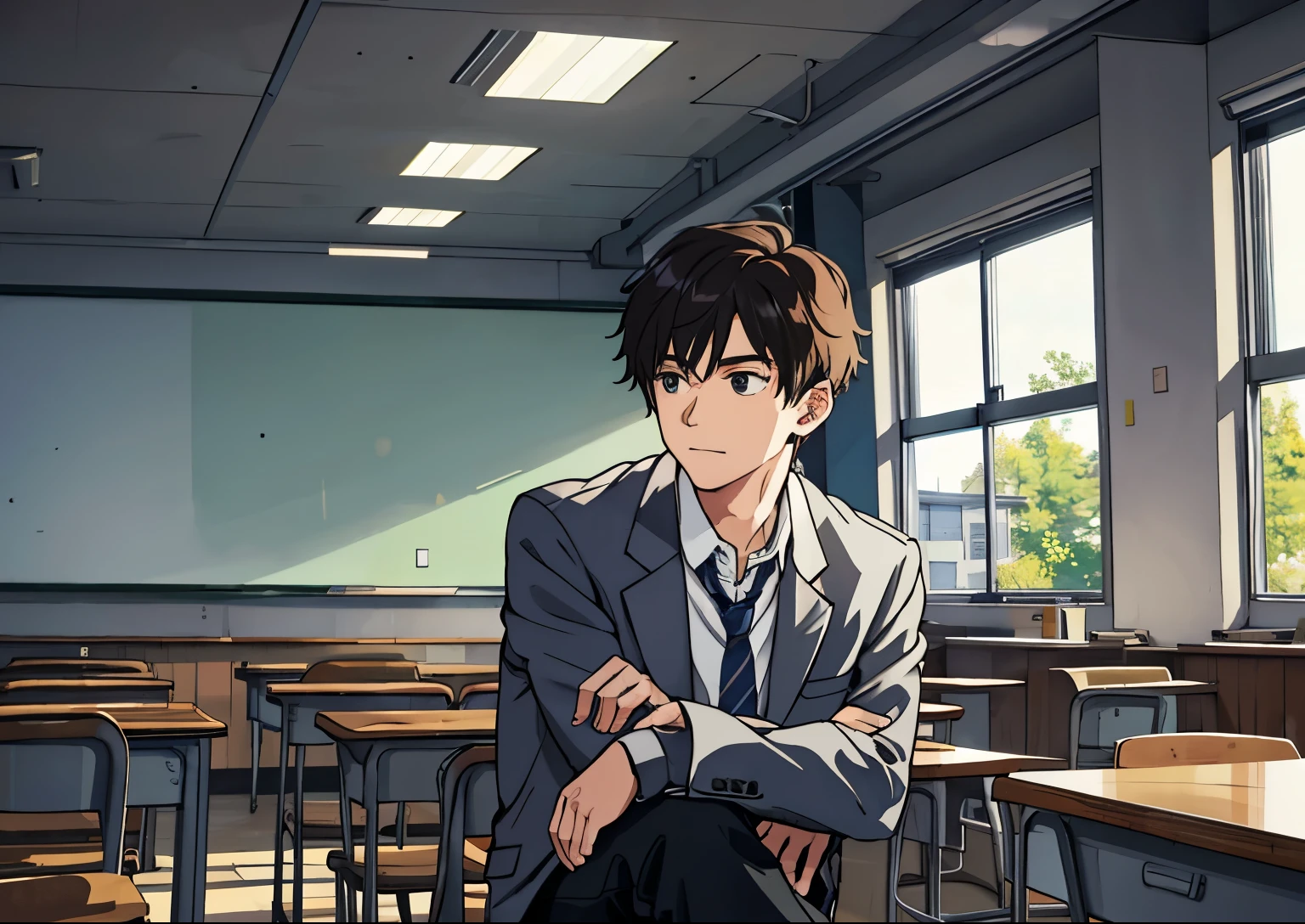1boy,Sitting,In the classroom,,