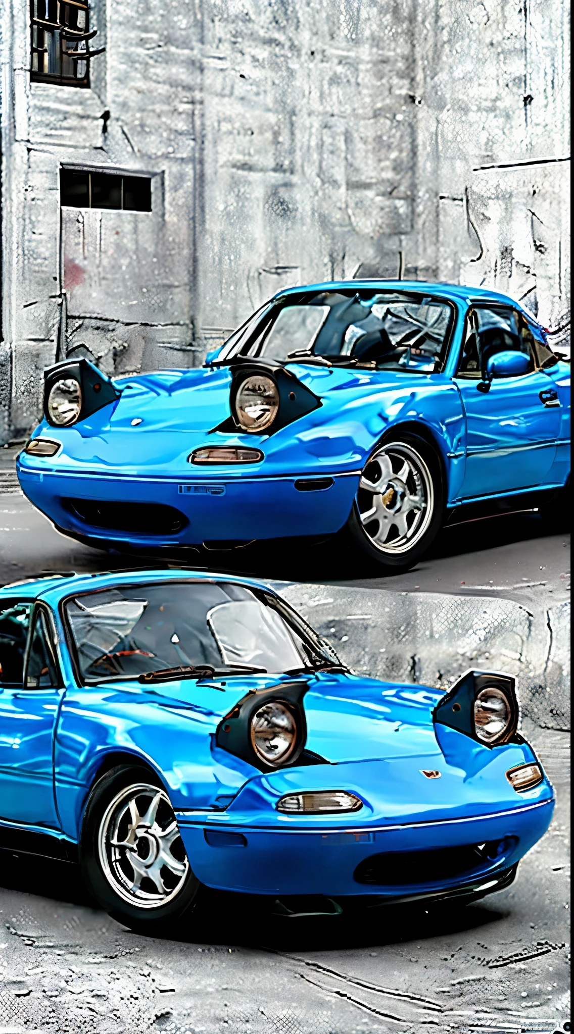 The Allafard Blue Porsche 964 is parked in front of the garage, Highly detailed hyperreal retro, Porsche 964, Porsche 964,, Ultra-detailed 3D rendering, Ultra-detailed 3D rendering, Porsche 964, 3D Ultra-Realistic Rendering, veranda, hyper realistic rendering, hyper realistic 3 d render, hyper real render，Mender，broad body，tailed，Porsche 964