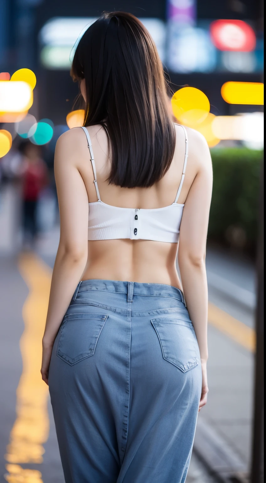 Goddess woman, pov, full body, bokeh, close-up, seductive look, modern outfit, butt