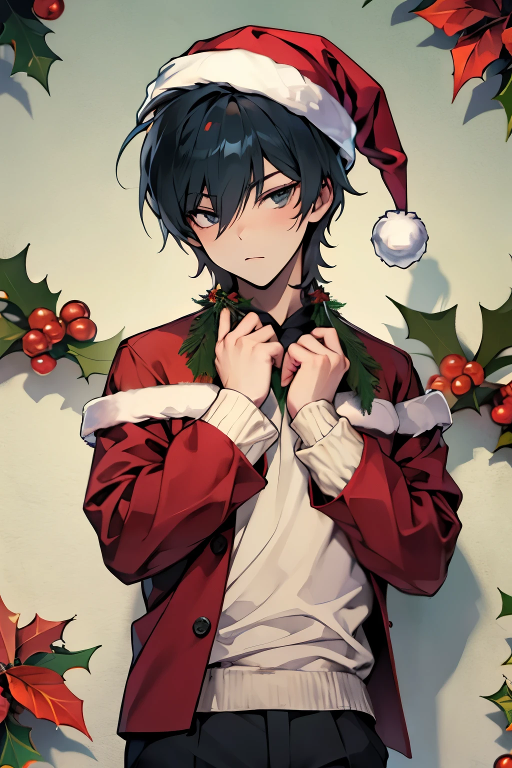 Ishimi,genderswap,genderbend,1boy, male focus, shota, (roupa de natal, Christmas hat)