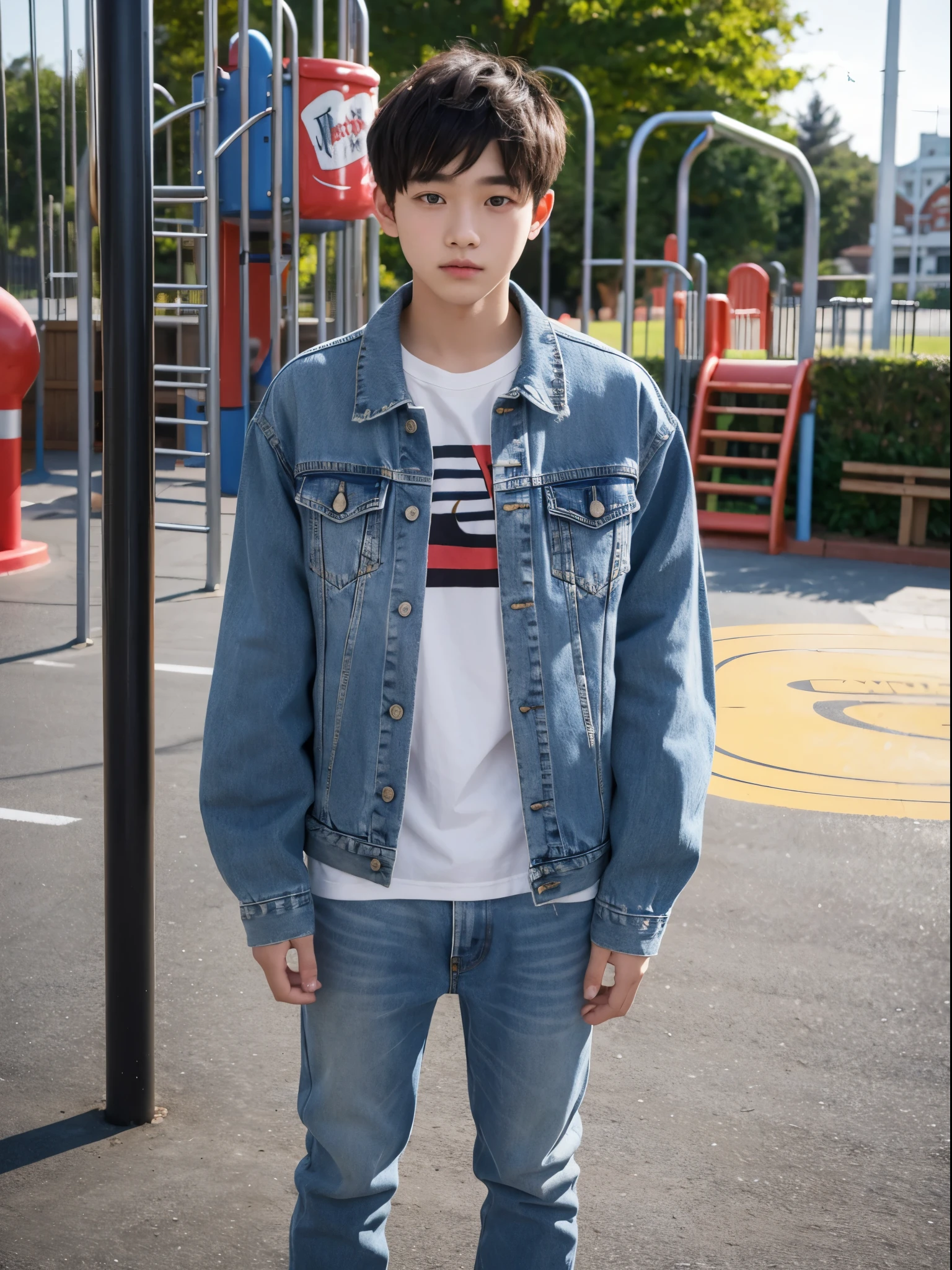 boy,  y.o, denim jacket, playground