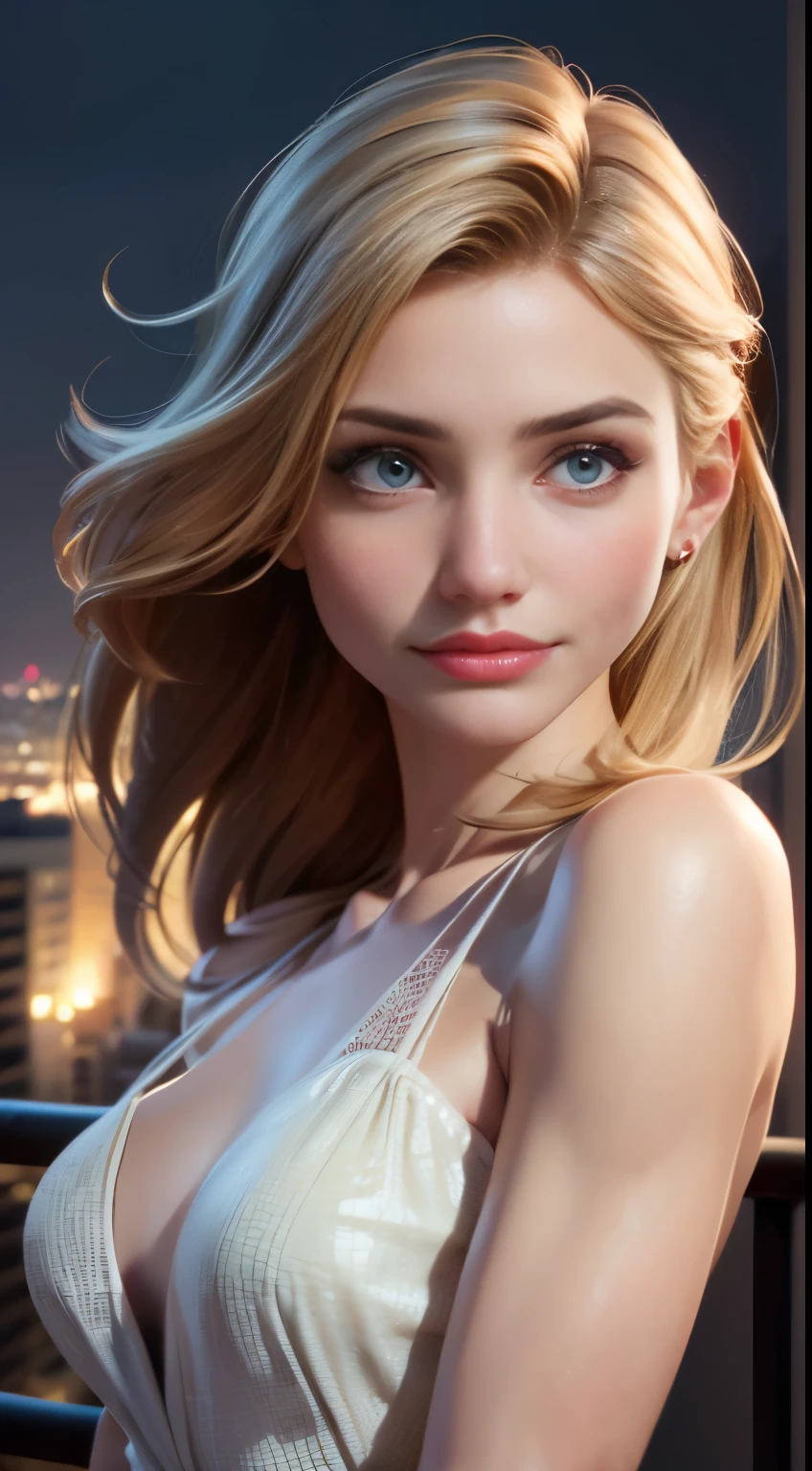 photo of Cameron Diaz, RAW, beautiful woman, ((portrait)), ((detailed face:1.2)), ((detailed facial feature, detailed skin, clear skin), (perfect proportioned body), (wearing a colorful dress) (high detailed city environment, apartment balcony), (realistic photo, best quality, detailed), (8k wallpaper), (cinematic lighting, dramatic lighting) (sharp focus, intricate)
