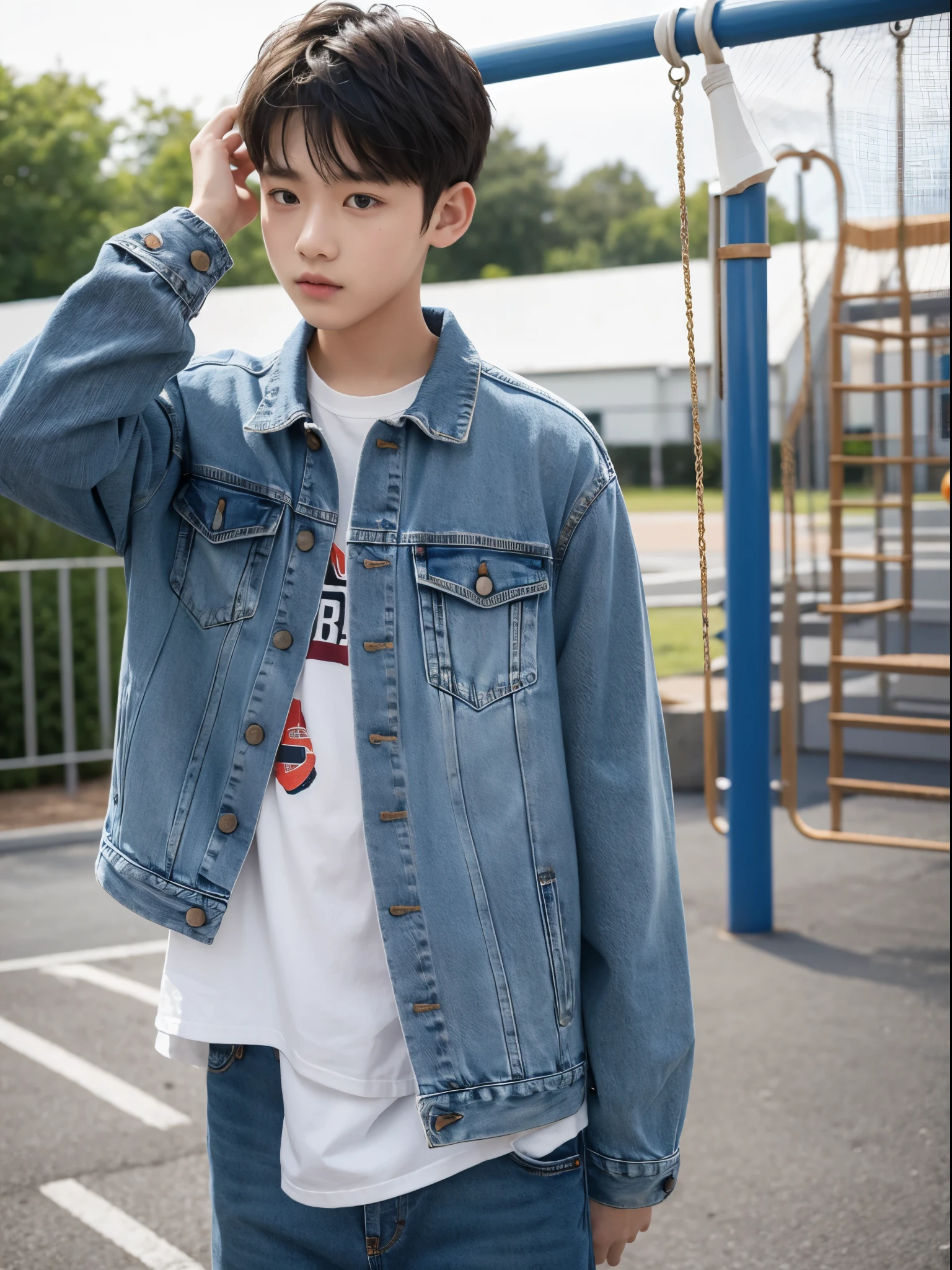 boy, 17 y.o, denim jacket, playground