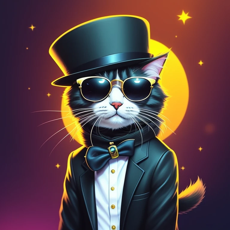 Close-up of a cat wearing a hat and sunglasses, Looks cool and elegant heckin, beautiful digital art, Adorable Digital Paint, furry art, Hairy Artist, awesome cat, Furry digital art, Anthropomorphic cat, cyberpunk cat, Beautiful detailed digital art, Furry cat, Cute art, amazing digital art, cat with a hat, furry art!!!, cat design