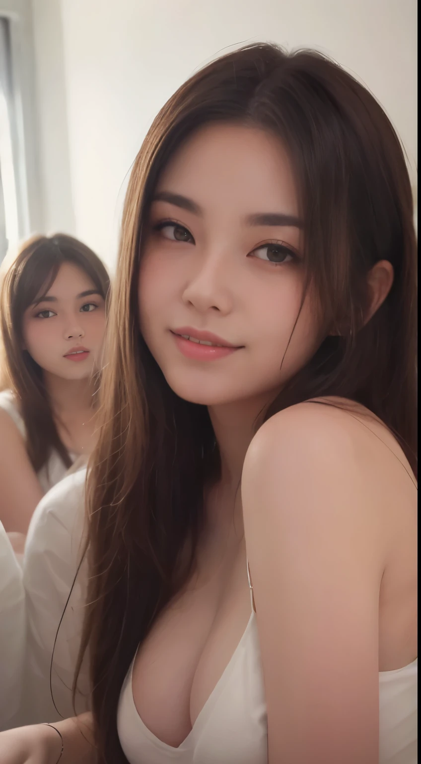 masutepiece, Best Quality, Illustration, Ultra-detailed, finely detail, hight resolution, 8K Wallpaper, Perfect dynamic composition, Beautiful detailed eyes, Women's Fashion Summer,Medium Hair,Small breasts natural color lip, Bold sexy poses,Smile,Harajuku、20 years girl、Cute、Sexy shot looking at camera