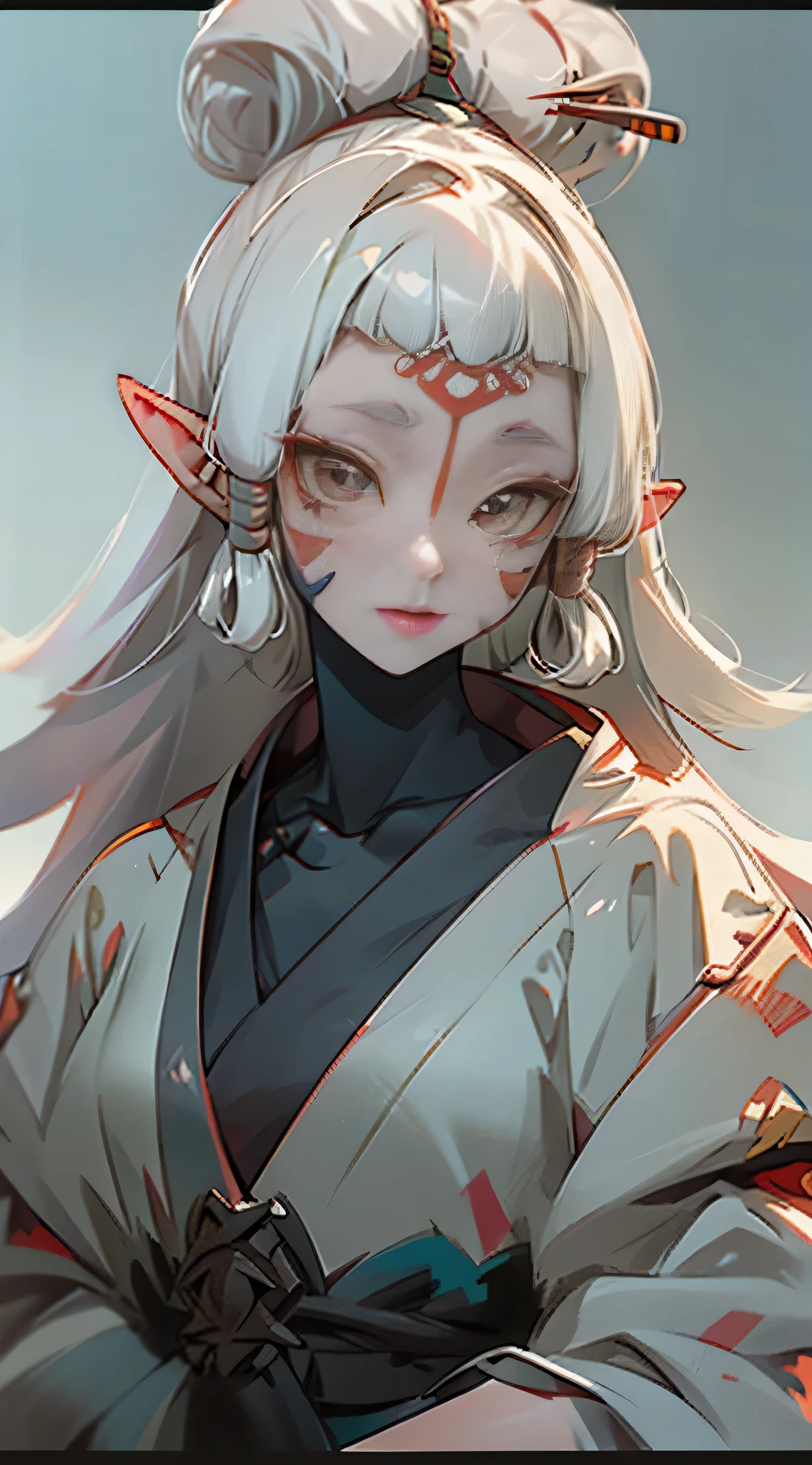 (masterpiece:1.1), (best quality:1.1), (detailed), 1girl, paya, long white hair, pointy ears, facial mark, (beautiful detailed girl),